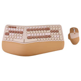 Wireless Ergonomic Keyboard & Mouse Set with Leather Wrist Rest