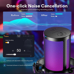 USB Gaming Microphone – RGB, Noise Cancelling, Mute & Gain Control for PC/PS5/Streaming