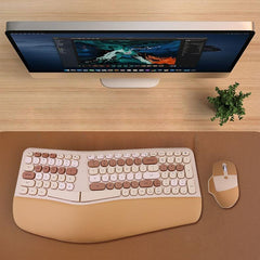 Wireless Ergonomic Keyboard & Mouse Set with Leather Wrist Rest