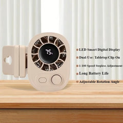❄️ 360° Rotating Clip Fan with LED Display – USB Rechargeable, 100 Speeds, Quiet & Portable