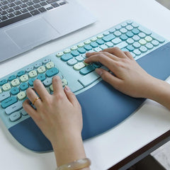 Wireless Ergonomic Keyboard & Mouse Set with Leather Wrist Rest