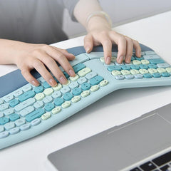 Wireless Ergonomic Keyboard & Mouse Set with Leather Wrist Rest