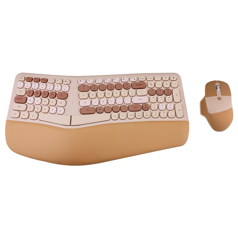 Wireless Ergonomic Keyboard & Mouse Set with Leather Wrist Rest