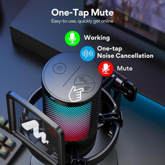 USB Gaming Microphone – RGB, Noise Cancelling, Mute & Gain Control for PC/PS5/Streaming