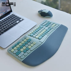 Wireless Ergonomic Keyboard & Mouse Set with Leather Wrist Rest