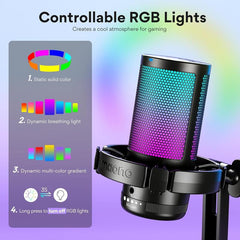 USB Gaming Microphone – RGB, Noise Cancelling, Mute & Gain Control for PC/PS5/Streaming