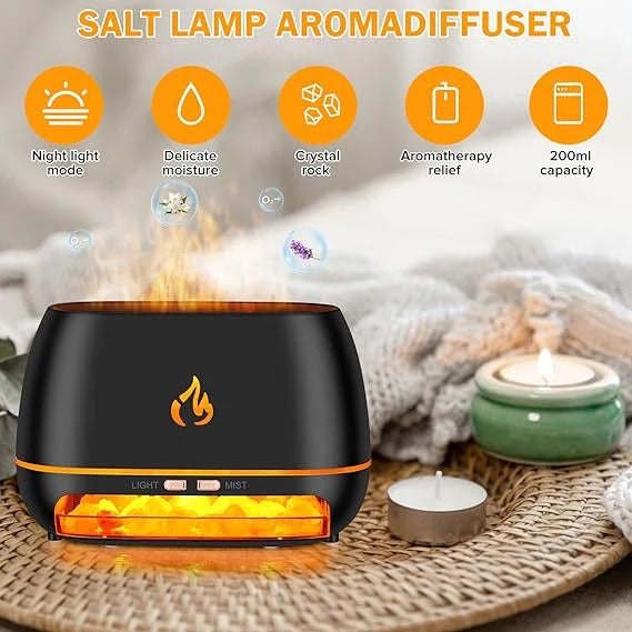 Himalayan Salt Flame Aroma Diffuser – Ultrasonic Cool Mist & LED Humidifier